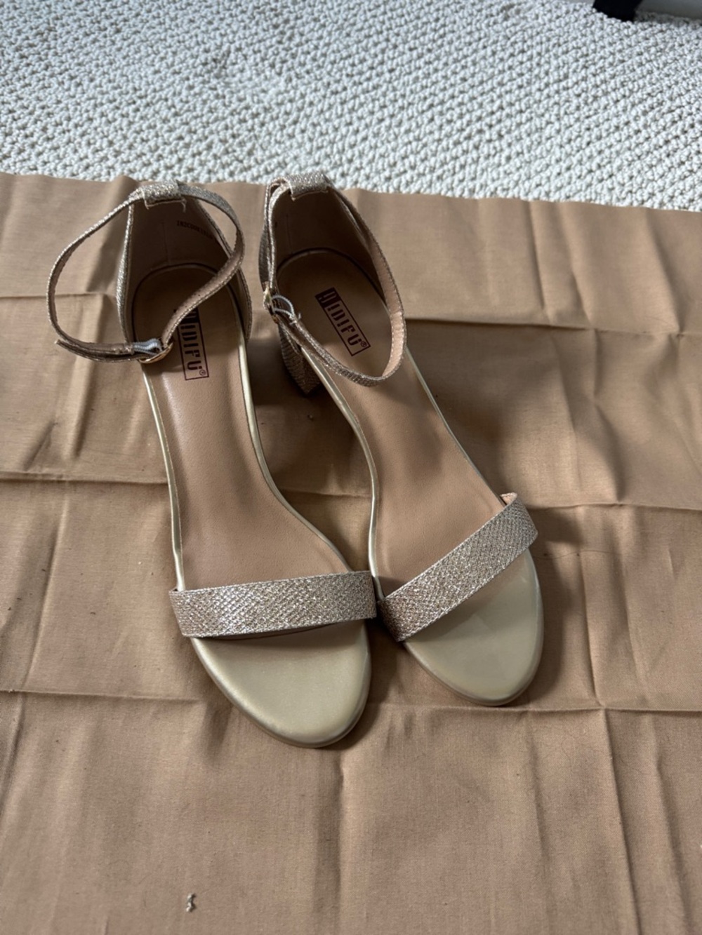 Block Heel Ankle-Strap Sandals in Nude Champagne